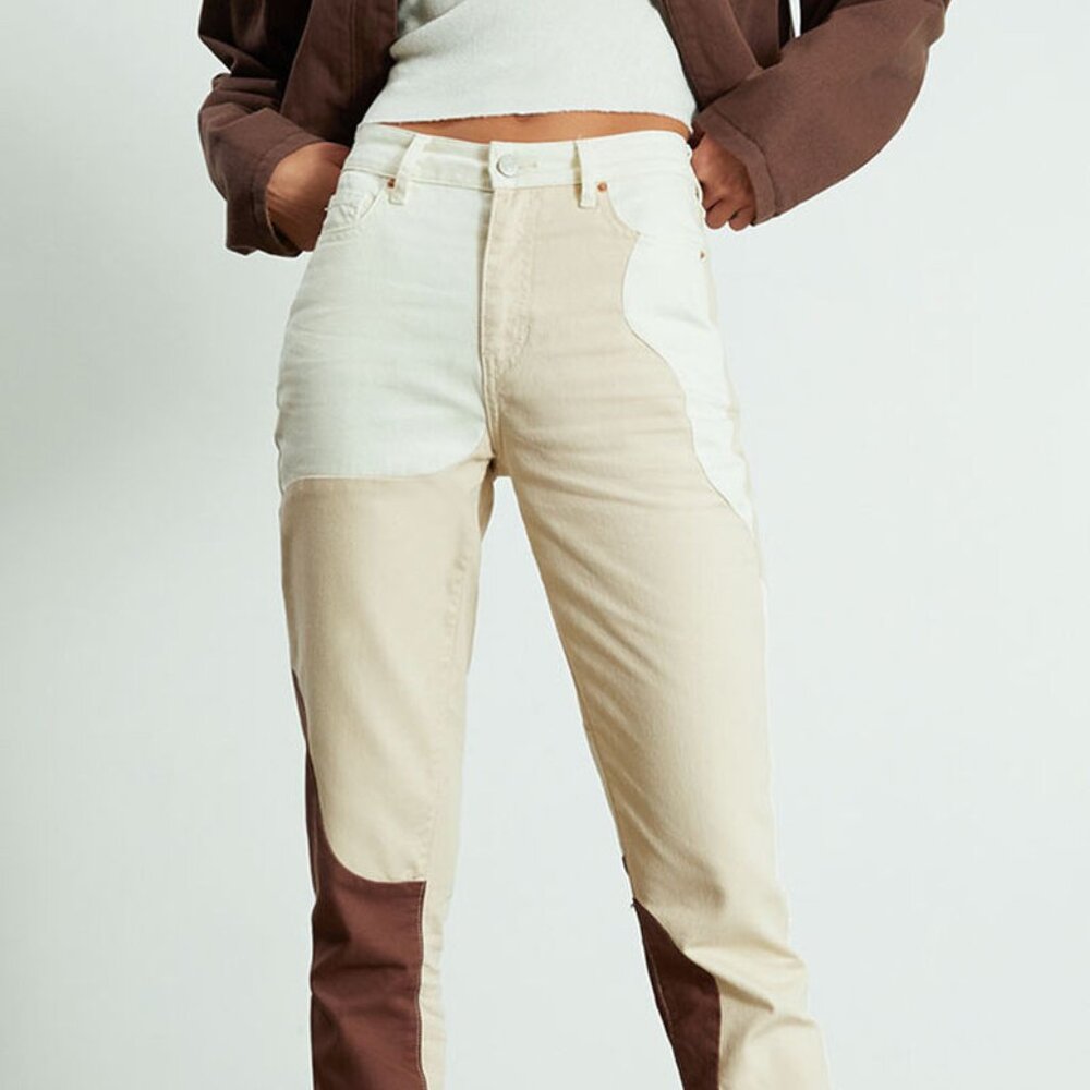 PacSun Eco Relaxed Fit Tan & Brown Paneled Mom Jeans